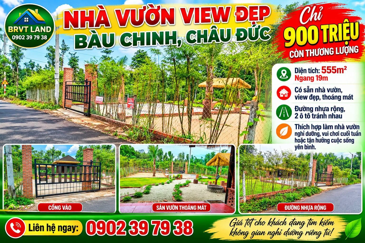 Nhà vườn 555m² view đẹp Châu Đức chỉ 900 triệu - Ảnh 1