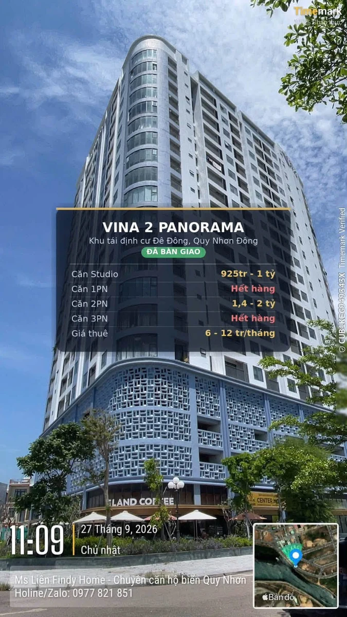 Bán căn hộ 2PN 54,1m² tầng 20 Vina 2 Panorama Quy Nhơn, giá 1,43 tỷ - Ảnh 1