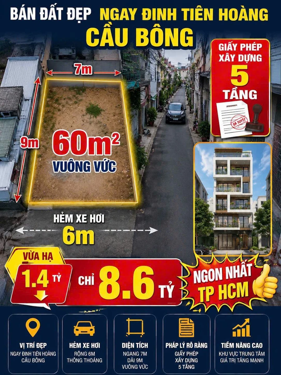 Bán nhà phố 60m² 7m ngang Đinh Tiên Hoàng Bình Thạnh - Ảnh thu nhỏ 2