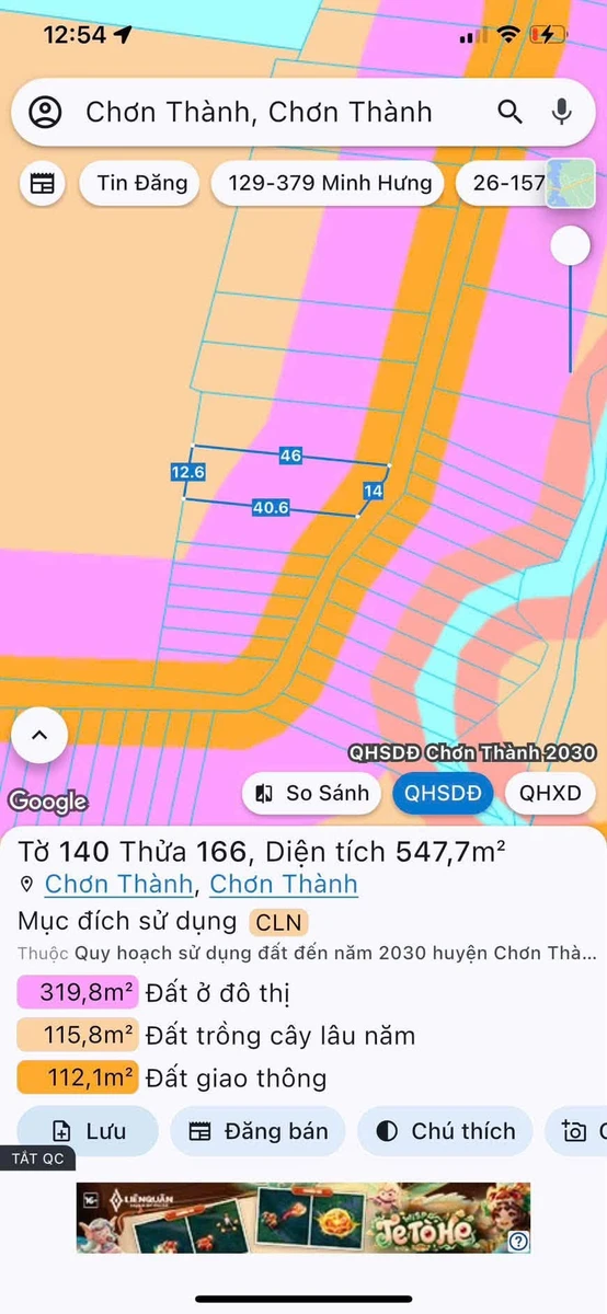 Bán đất Sào Phủ Hồng 12x40m (480m²), 450 triệu ở Chơn Thành - Ảnh thu nhỏ 4