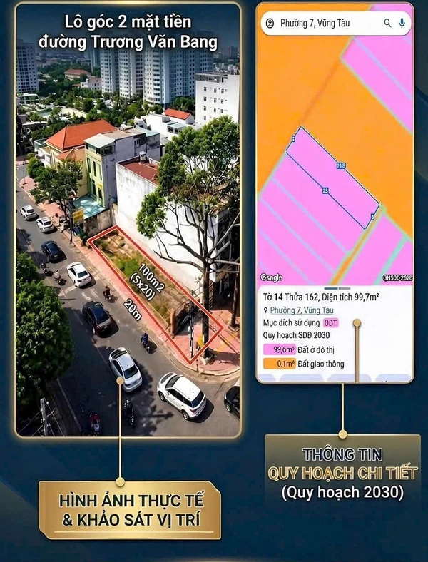 Bán lô góc 2 mặt tiền 100m2 đường Trương Văn Bang Vũng Tàu