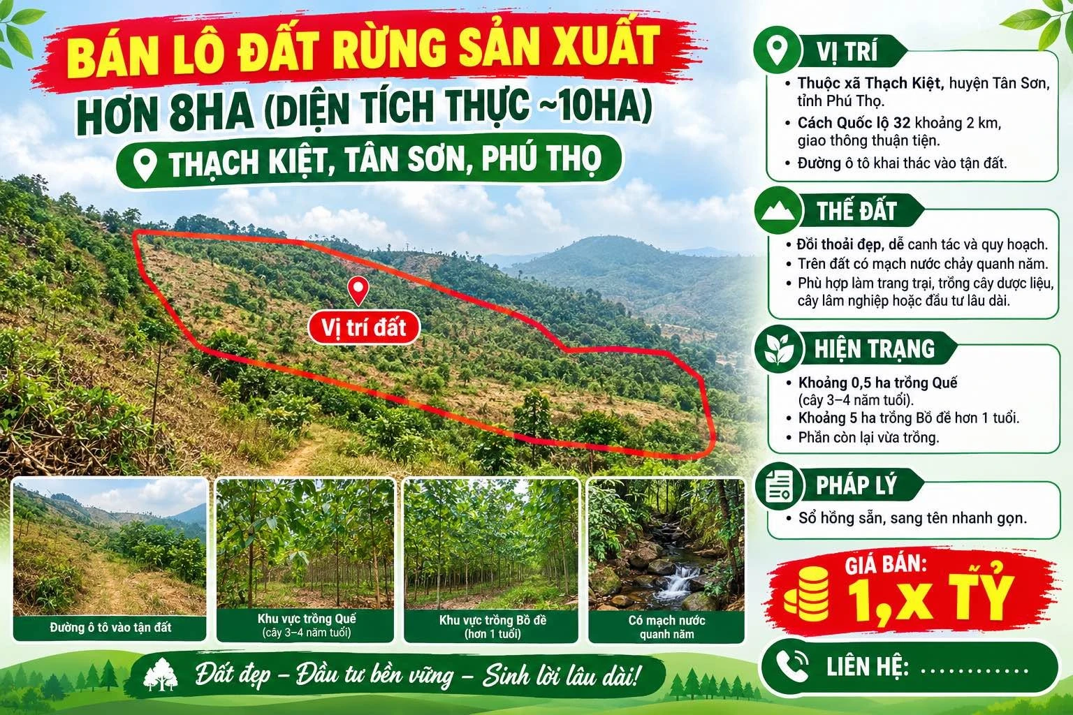 Bán lô đất rừng sản xuất hơn 10 ha Tân Sơn Phú Thọ - Ảnh 1