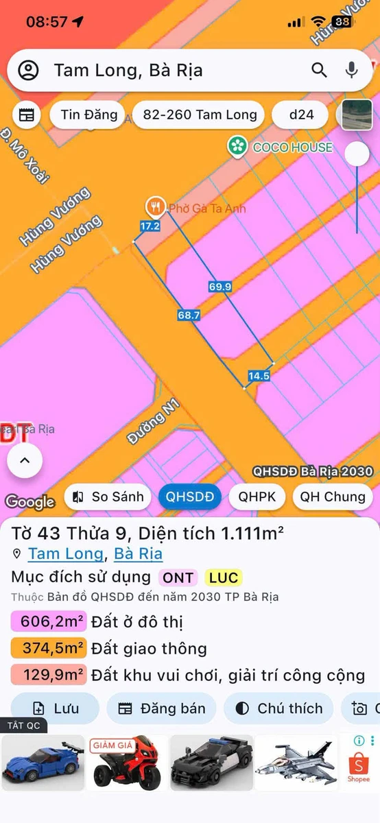 Bán lô góc 1156m² 2 mặt tiền đường Hùng Vương Nguyễn Lân, Tam Long - Ảnh 1