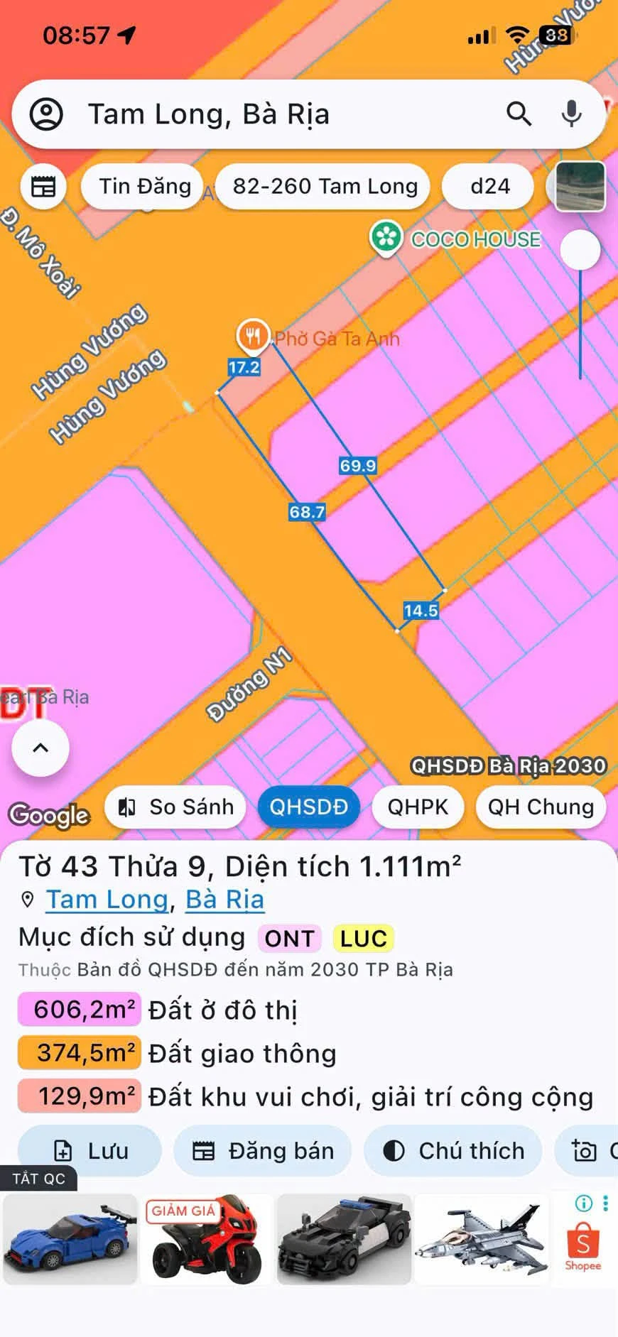 Bán lô góc 1156m² 2 mặt tiền đường Hùng Vương Nguyễn Lân, Tam Long - Ảnh 1