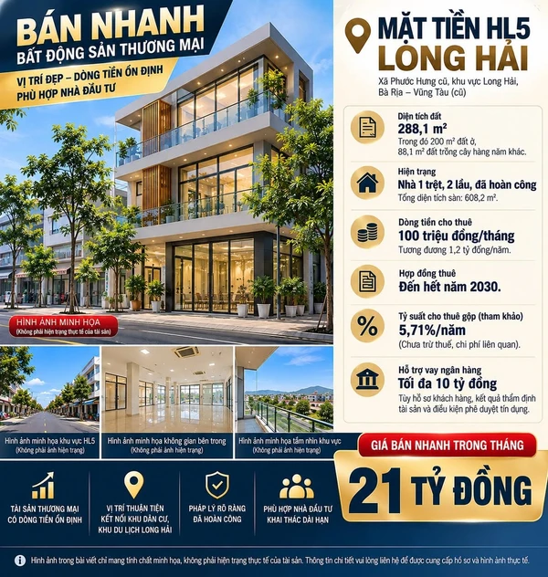 Bán nhà mặt tiền Long Hải Vũng Tàu 288m², 21 tỷ