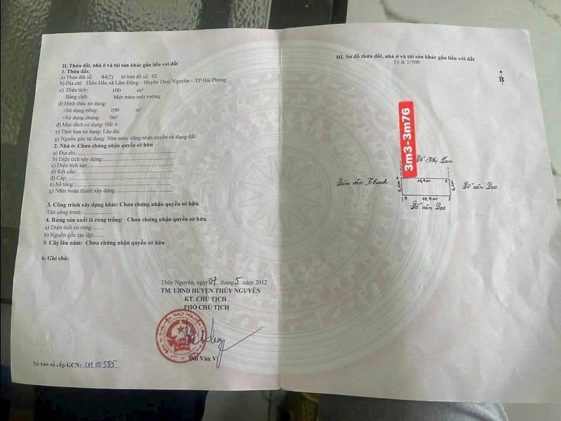 Bán nhà 100m2 ngang 6m Lâm Động, Thuỷ Nguyên, Hải Phòng