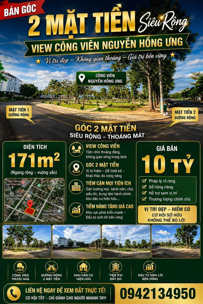 Bán đất góc 2 mặt tiền 171m2 view công viên Nguyễn Hồng Ưng giá 10 tỷ - Ảnh 1