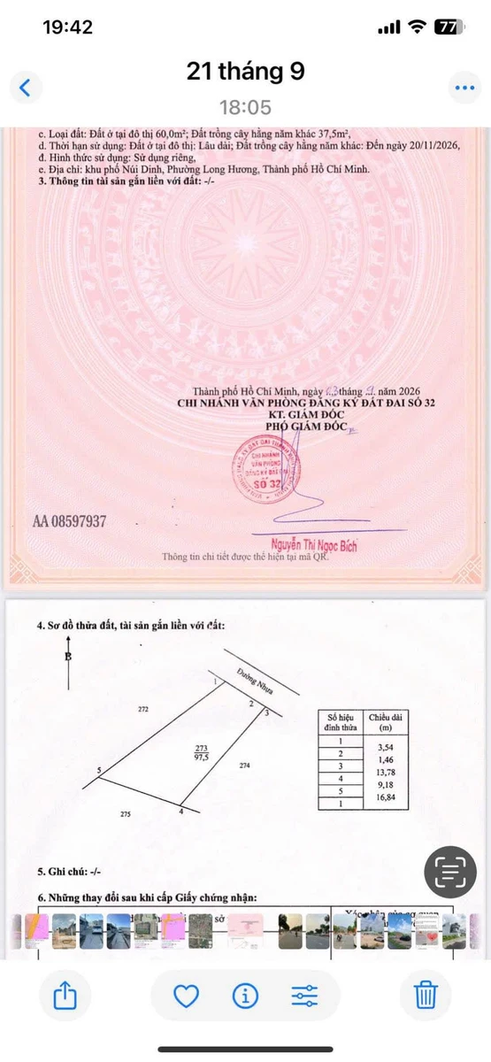 Bán lô đất 97m² phường Long Hương Bình Chánh giá 1 tỷ 2 - Ảnh thu nhỏ 5
