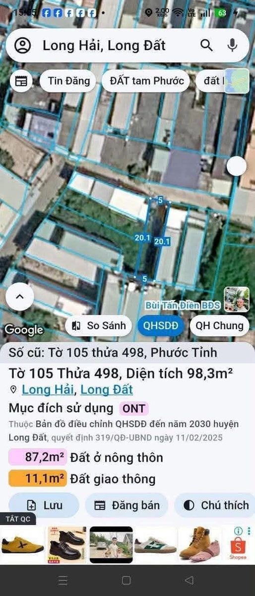 Bán đất nền 5x20m Phước tỉnh Long Hải 1 tỷ 490 - Ảnh 1