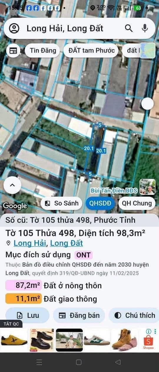 Bán đất nền 5x20m Phước tỉnh Long Hải 1 tỷ 490 - Ảnh 1