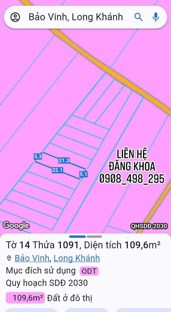 Bán đất thổ cư 109m² đường Hàm Nghi, Long Khánh 620 triệu - Ảnh 1