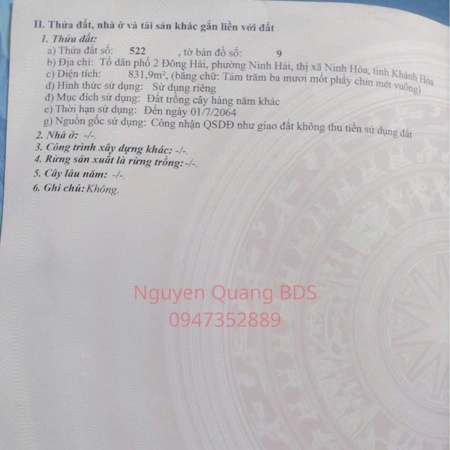 Bán lô đất 831m2 gần bãi tắm Dốc Lết, Khánh Hòa - Ảnh thu nhỏ 3