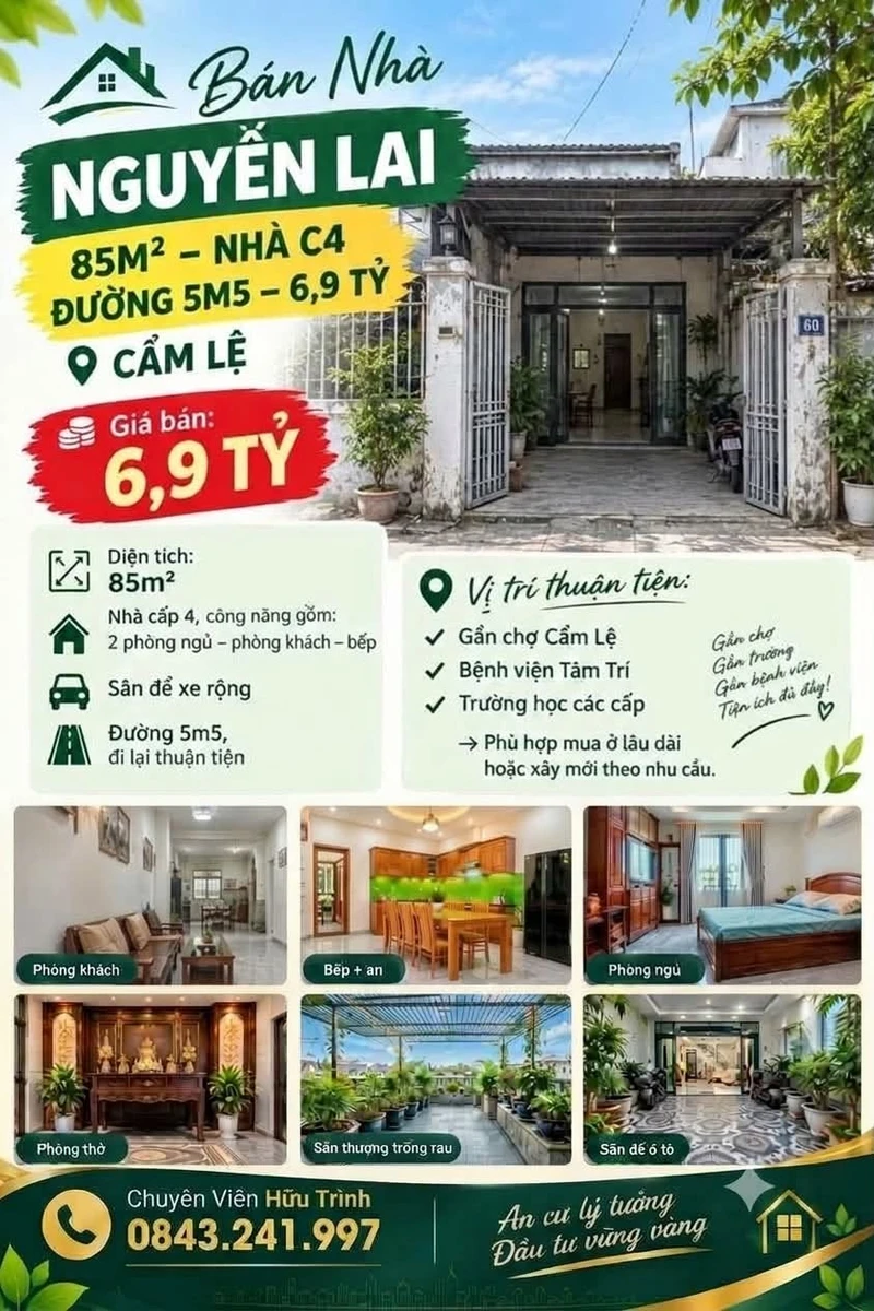 Nhà cấp 4 Nguyễn Lai, Cẩm Lệ, 85m2, 6,9 tỷ - Ảnh 1