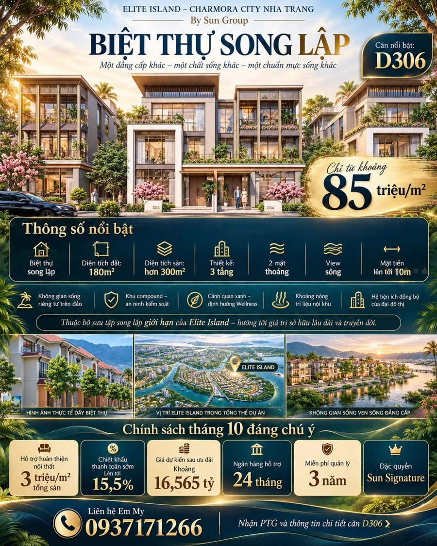 Bán biệt thự song lập Elite Island 180m² Nha Trang 16.565 tỷ - Ảnh thu nhỏ 2