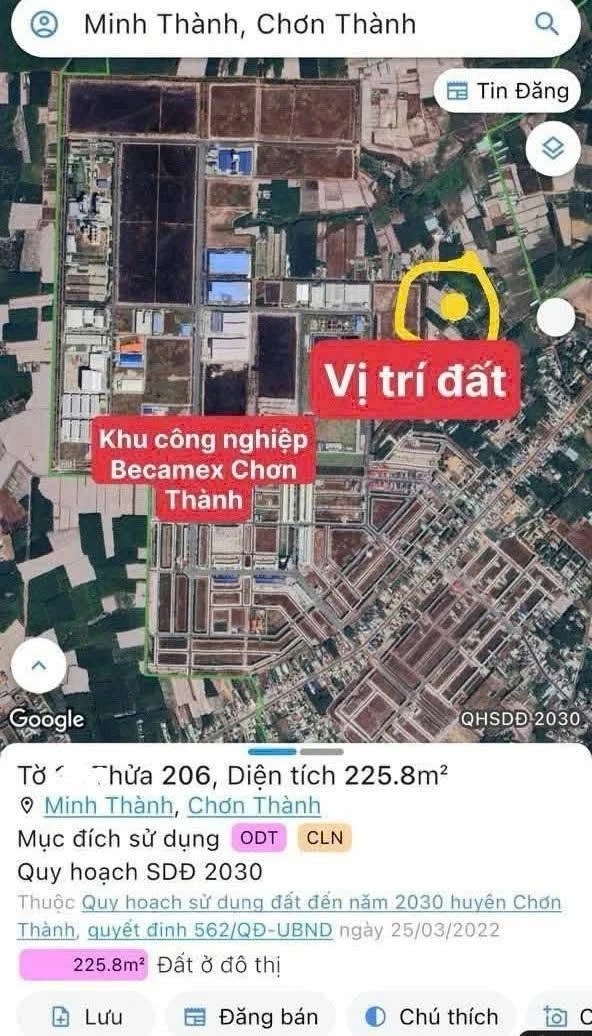 Bán lô đất Chơn Thành Bình Phước 200m² 800 triệu - Ảnh 1