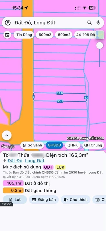 Bán đất 165,3m2 Xã Đất Đỏ, Hồ Chí Minh - Đầu tư xây nhà