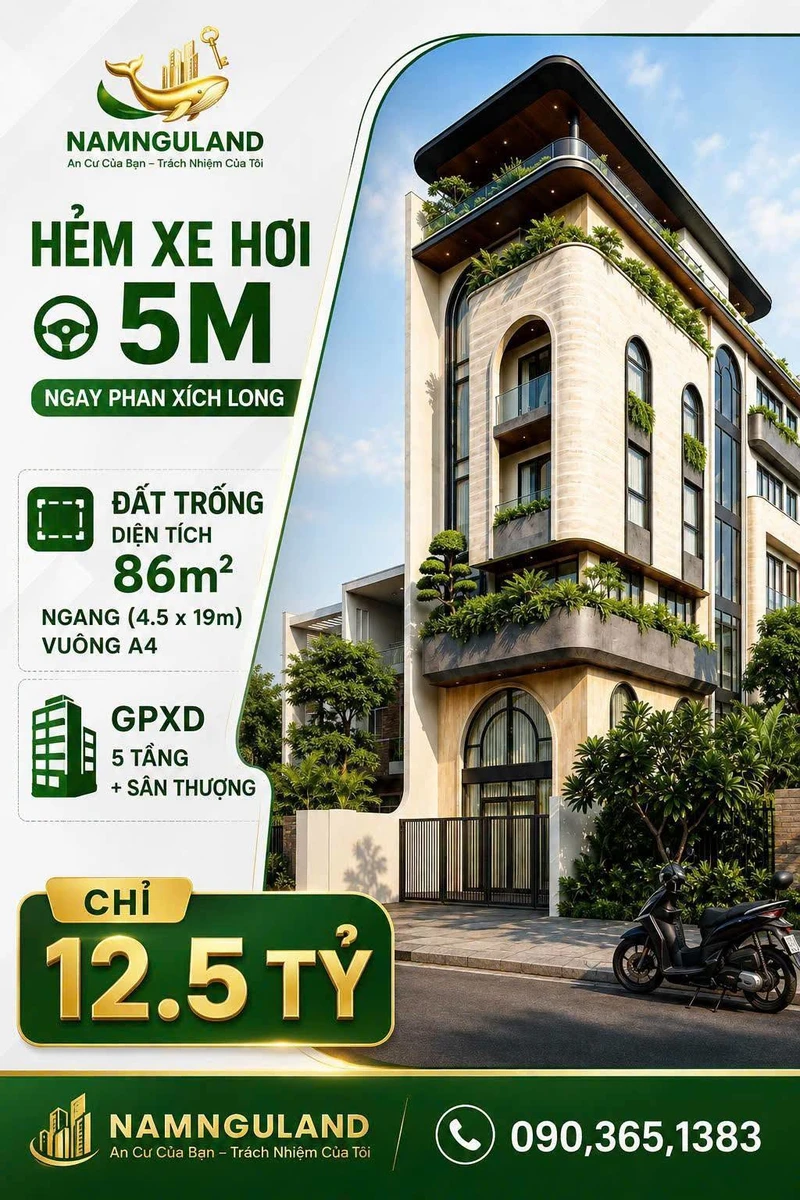 Bán đất 86m² hẻm xe hơi 5m đường Phan Xích Long, có sẵn GPXD 5 tầng, giá 12.5 tỷ - Ảnh thu nhỏ 4