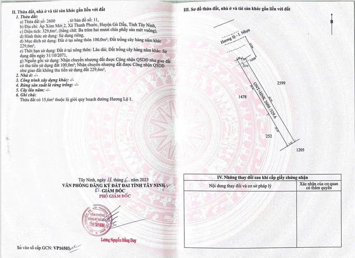 Bán đất mặt tiền Hùng Vương Gò Dầu Tây Ninh 329m2 - Ảnh 1