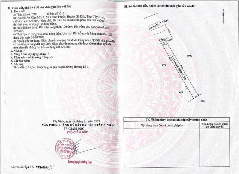 Bán đất mặt tiền Hùng Vương Gò Dầu Tây Ninh 329m2