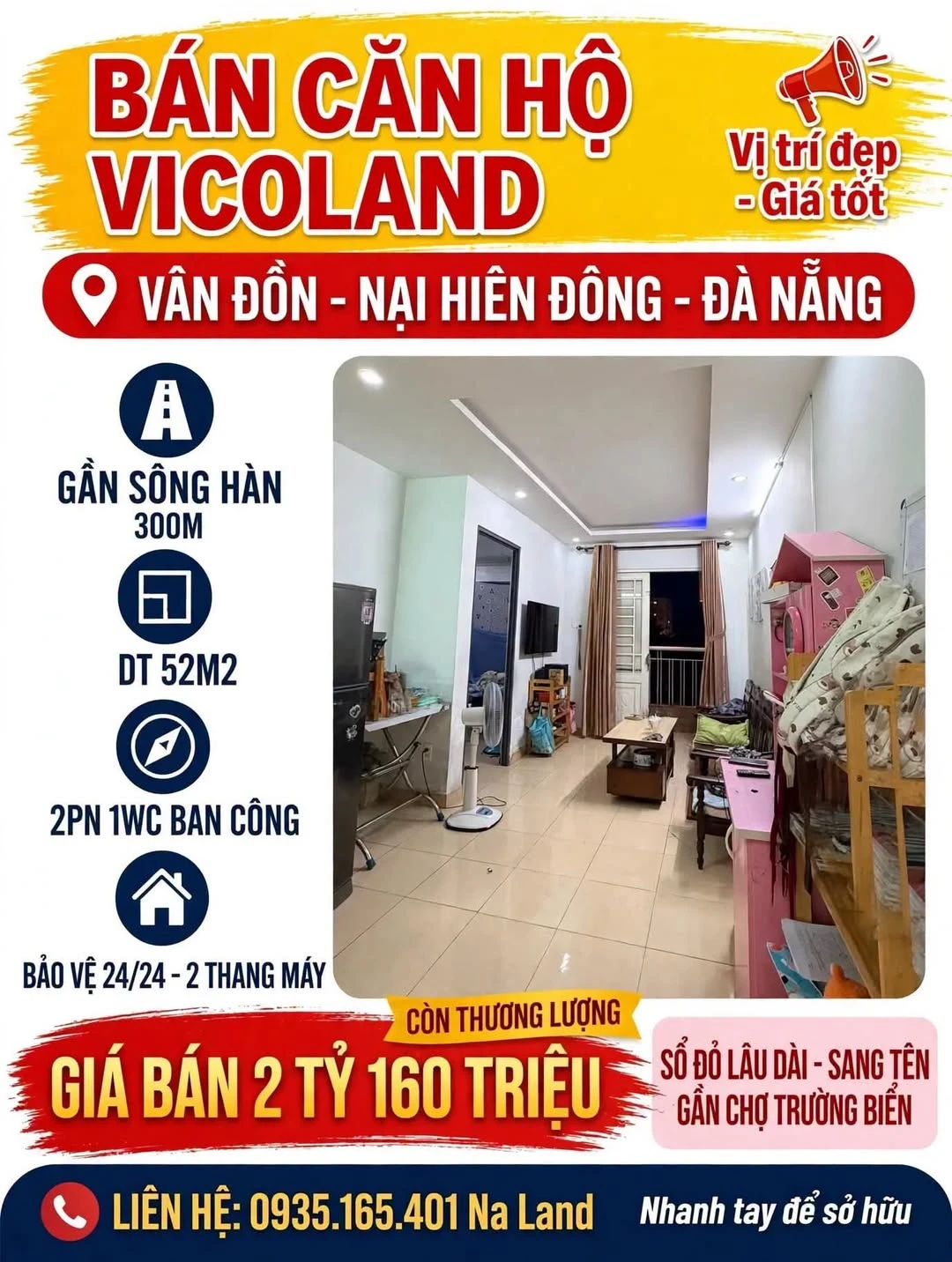 Bán căn chung cư Vicoland Đà Nẵng 52m2 2 tỷ 160 - Ảnh 1