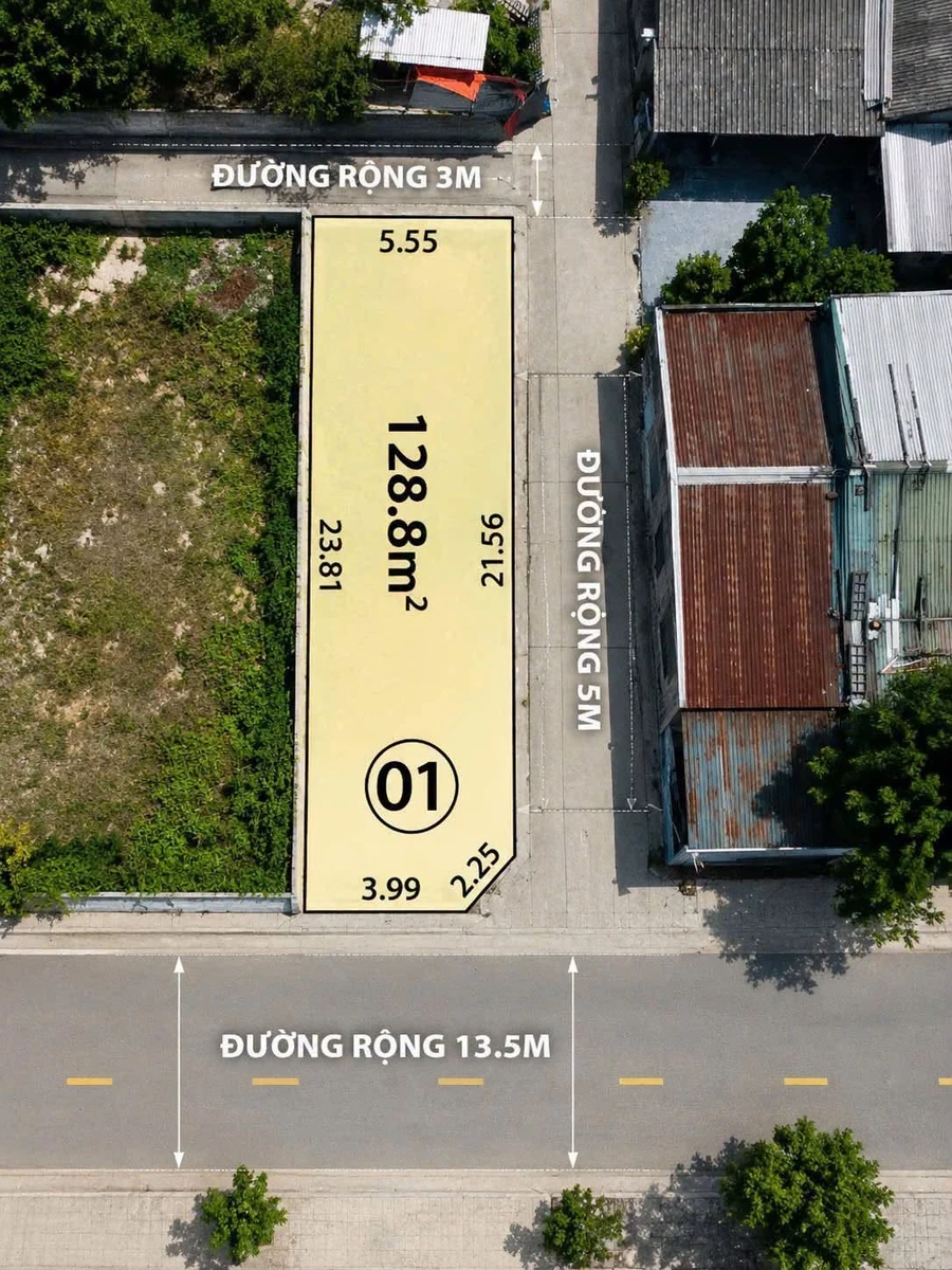 Bán đất 3 mặt tiền 128.8m² Phường Kim Long 2.8 tỷ - Ảnh 1