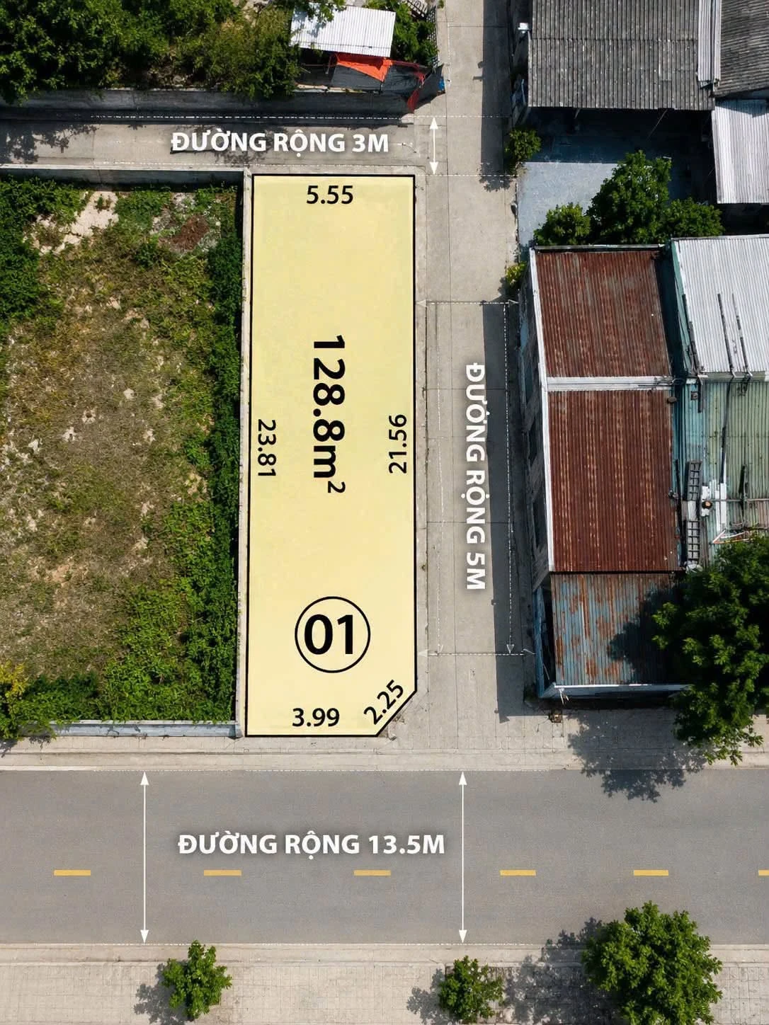 Bán đất 3 mặt tiền 128.8m² Phường Kim Long 2.8 tỷ - Ảnh 1