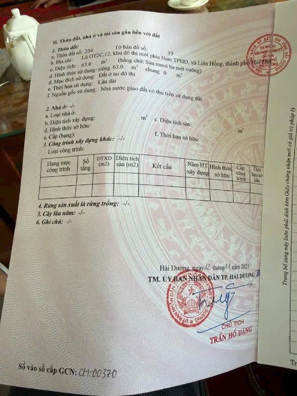 Bán lô đất 63m² Hải Dương 2 tỷ