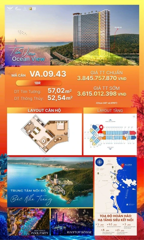 Bán căn hộ 1PN view biển Alora Nha Trang 57m² - 3,6 tỷ