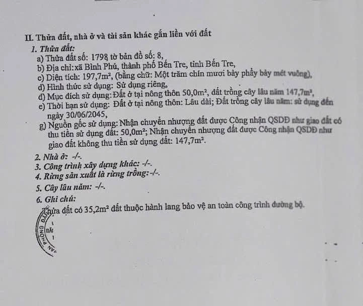 Bán đất Phường Bến Tre 197m2 mặt tiền Võ Văn Phẩm 1 tỷ 100 triệu - Ảnh thu nhỏ 4