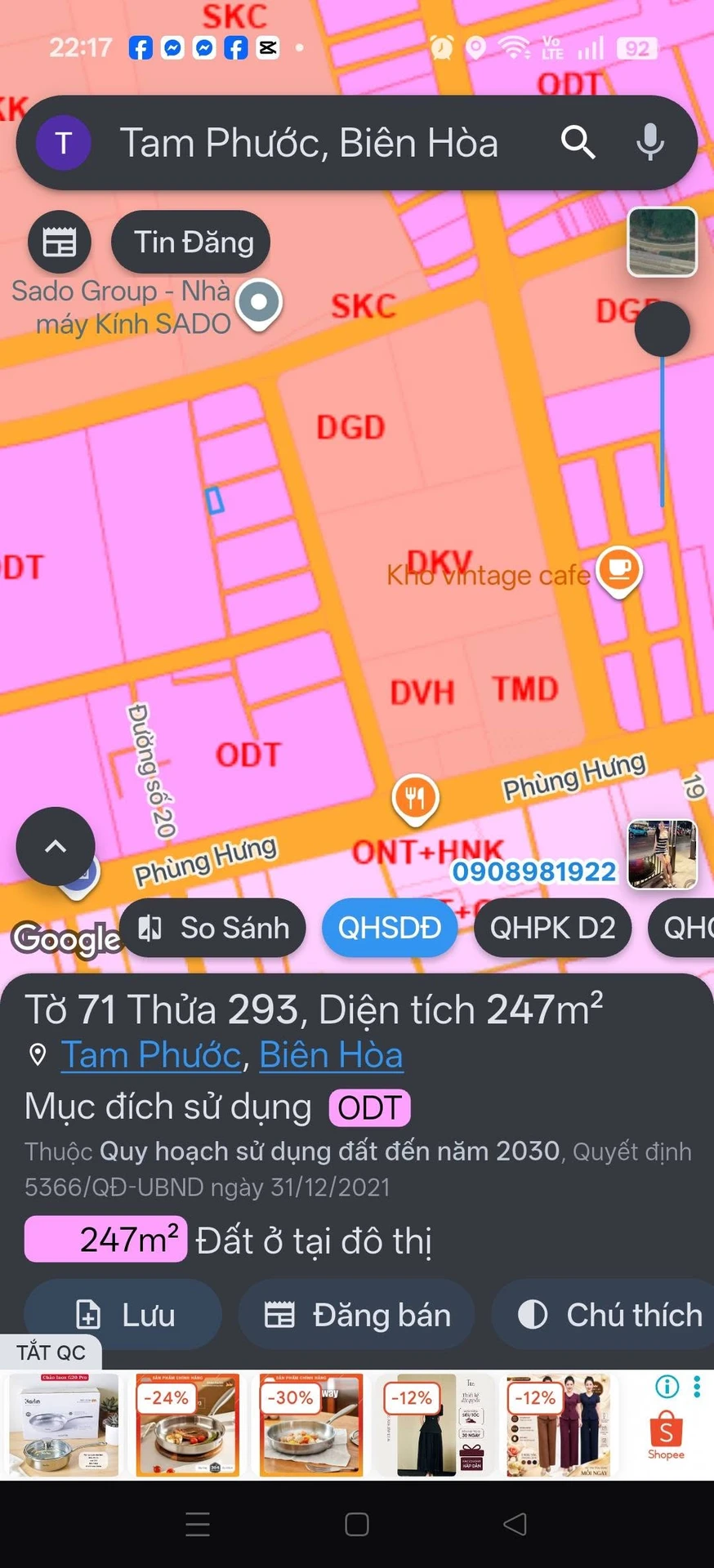 Bán lô đất ngộp 2 mặt tiền Tam Phước 220m² gần Phùng Hưng - Ảnh 1