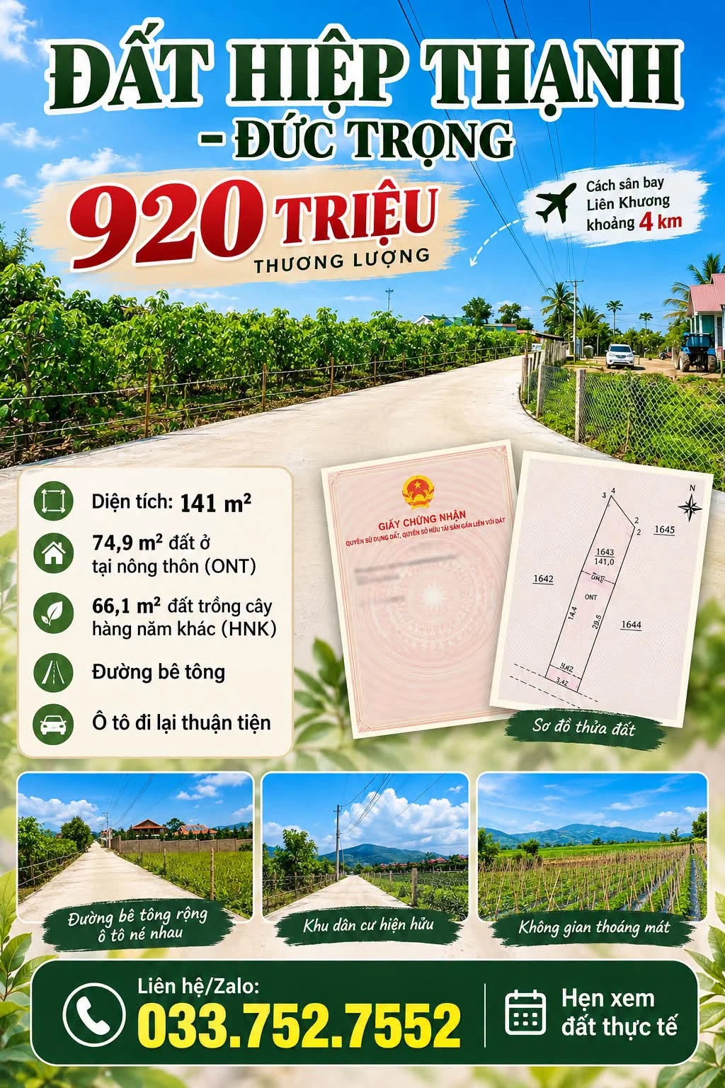 Bán đất nền Hiệp Thạnh 145m² – 920 triệu - Ảnh 1