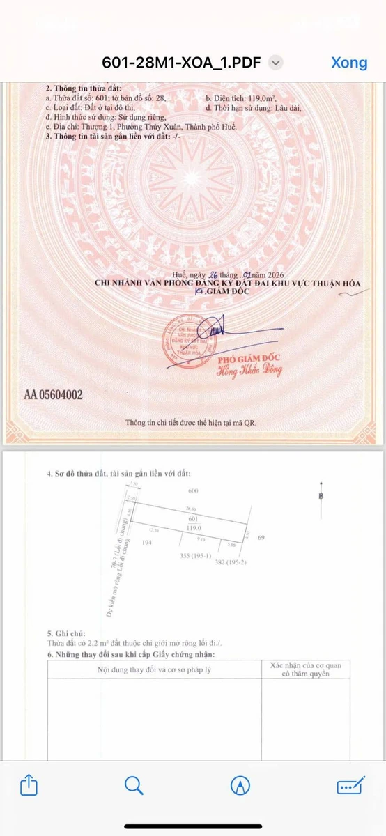 Bán đất 119m² Minh Mạng, Thủy Xuân, Huế - 1,3 tỷ - Ảnh thu nhỏ 5