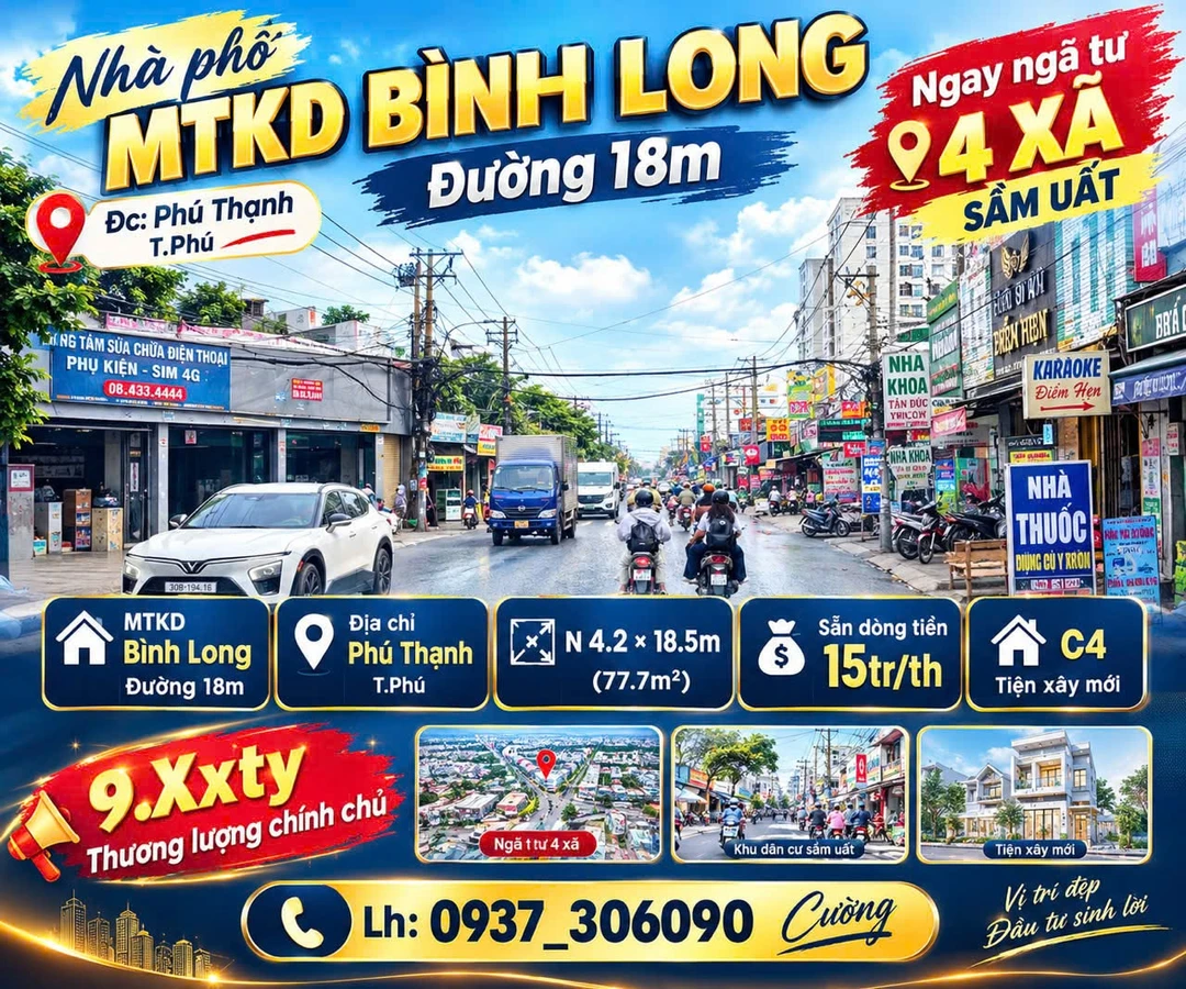 Bán nhà mặt tiền kinh doanh Bình Long gần Ngã tư Bốn Xã, 4.2x18.5m, giá 9.x tỷ - Ảnh 1