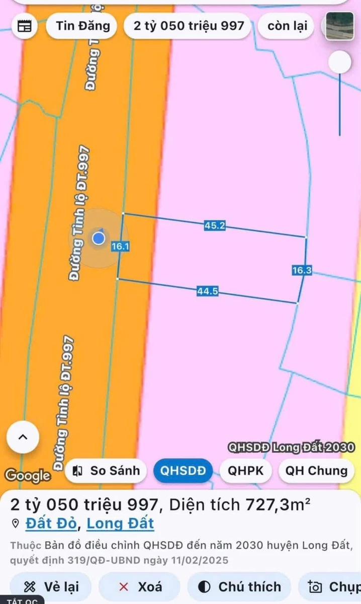 Bán đất mặt tiền Tỉnh lộ 997, 727m2, Bình Dương - Ảnh 1