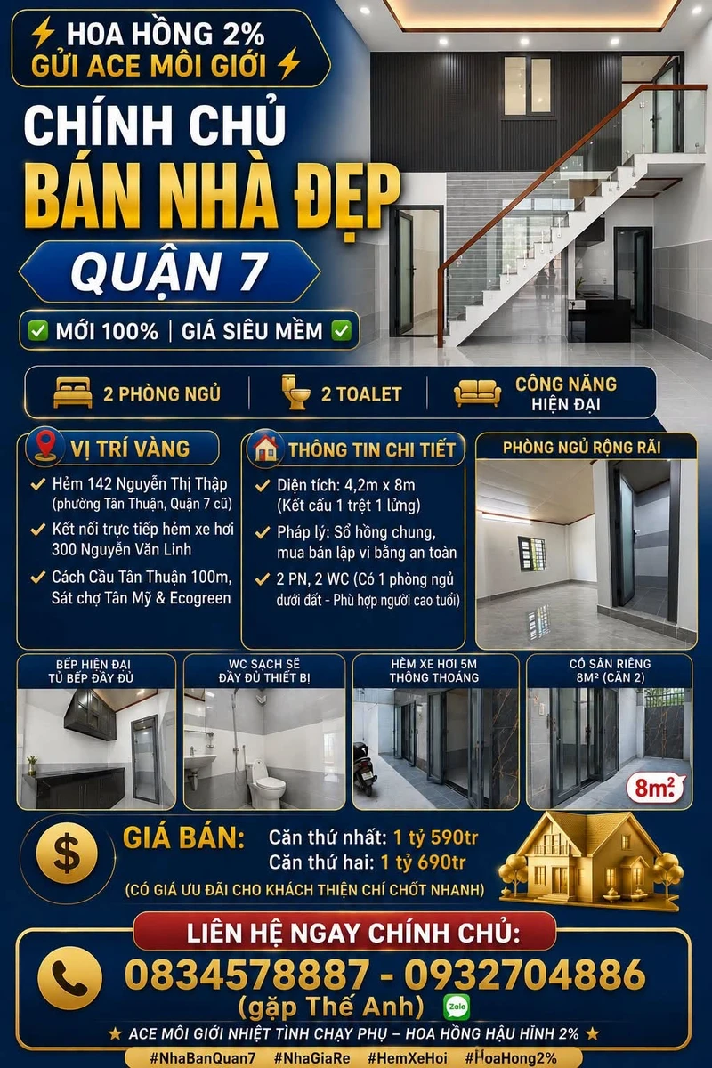 Bán nhà hẻm xe hơi 4,2x8m, 2PN 2WC, giá từ 1,59 tỷ, Nguyễn Thị Thập, Quận 7 - Ảnh 1