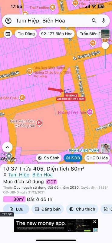 Bán lô đất mặt tiền kinh doanh 80m2 đường Trương Quyền, Phường Tam Hiệp, Đồng Nai
