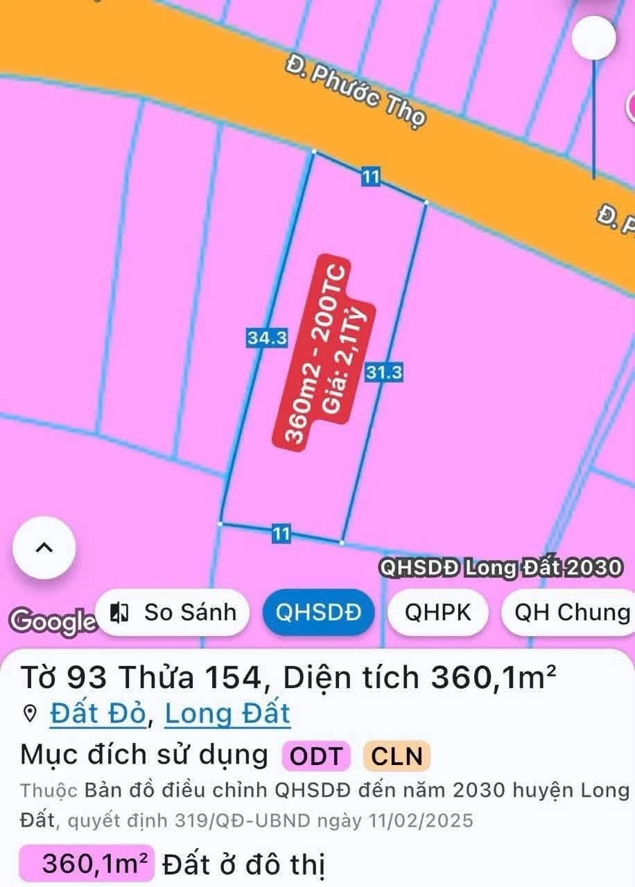 Bán lô đất mặt tiền Phước Thọ 360m2, 2,1 tỷ, Đất Đỏ - Ảnh 1
