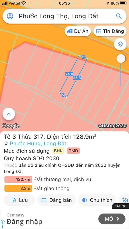 Bán lô đất 135m² mặt tiền Bạch Đằng, Vũng Tàu, 1 tỷ 750