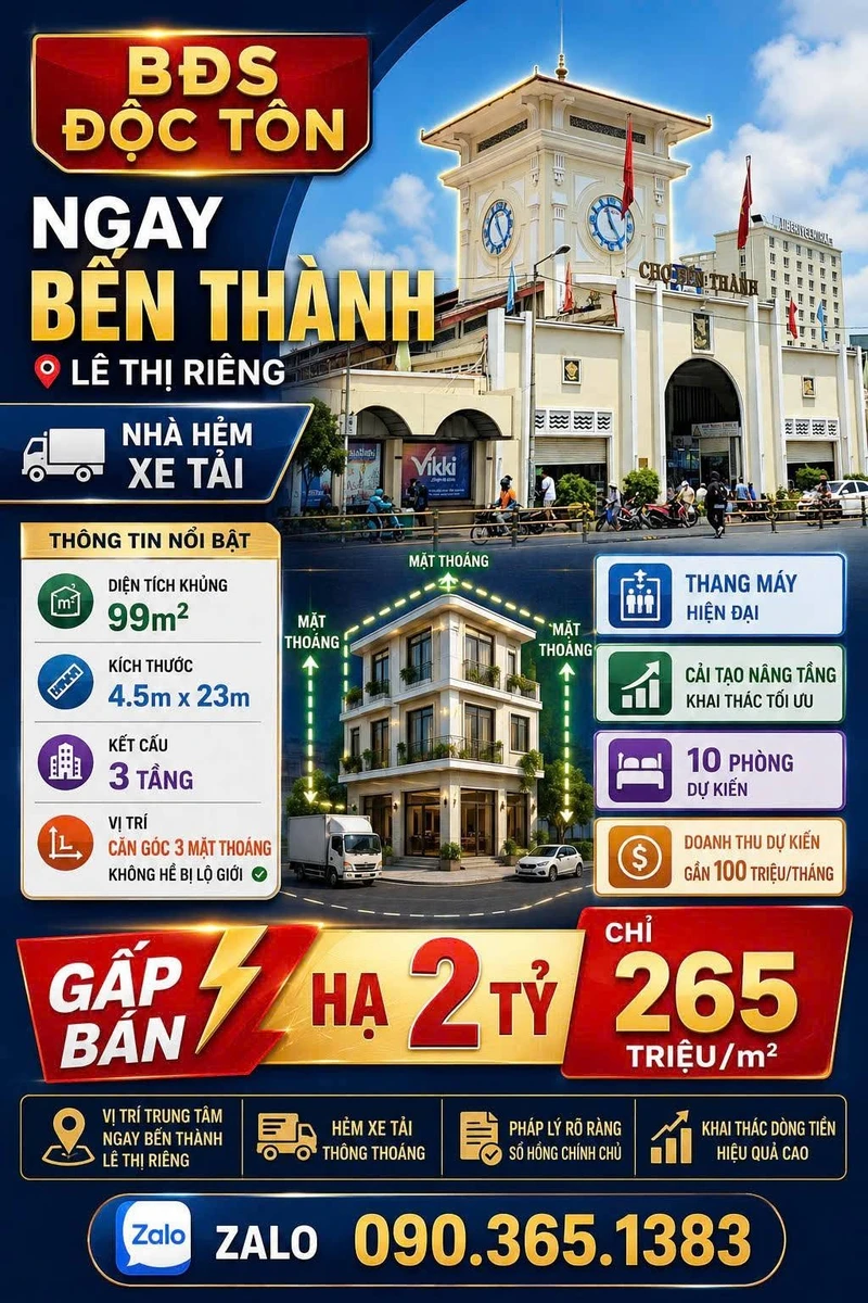 Bán nhà 3 tầng 98.9m² ngay Chợ Bến Thành Quận 1 - 26.5 tỷ - Ảnh 1
