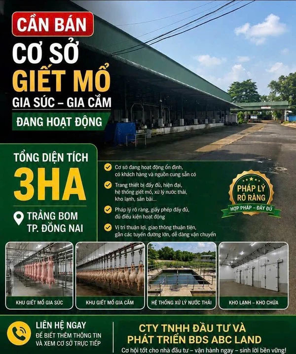Bán nhà xưởng lò mổ gia cầm 28.000m2 Trảng Bom, Đồng Nai