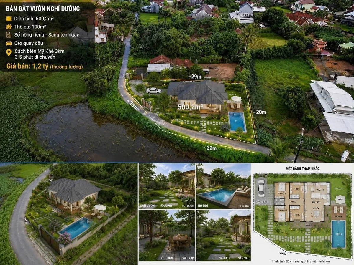 Bán nhà vườn 500m2 mặt tiền gần biển Mỹ Khê, Quảng Ngãi - Ảnh 1