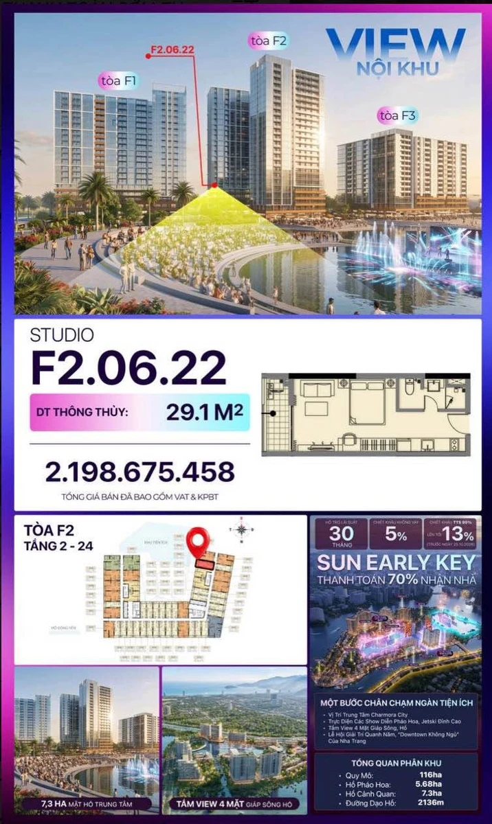 Bán căn studio 29.1m² Charmora City Nha Trang giá 1.770 tỷ - Ảnh 1