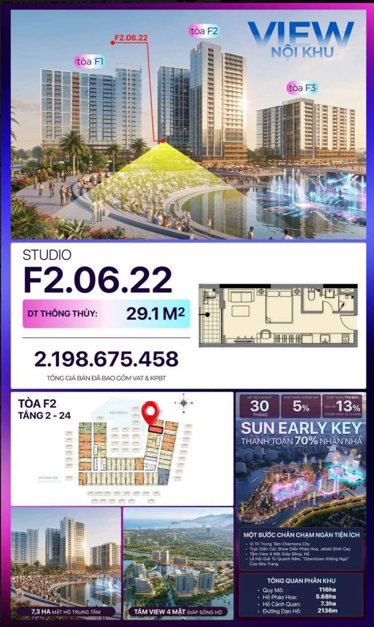 Bán căn studio 29.1m² Charmora City Nha Trang giá 1.770 tỷ - Ảnh 1