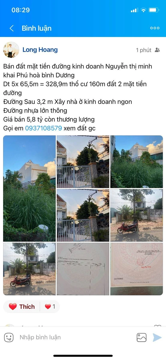 Bán đất mặt tiền Nguyễn Thị Minh Khai, Bình Dương, 328,9m², 5,8 tỷ - Ảnh 1