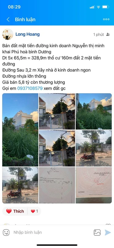 Bán đất mặt tiền Nguyễn Thị Minh Khai, Bình Dương, 328,9m², 5,8 tỷ