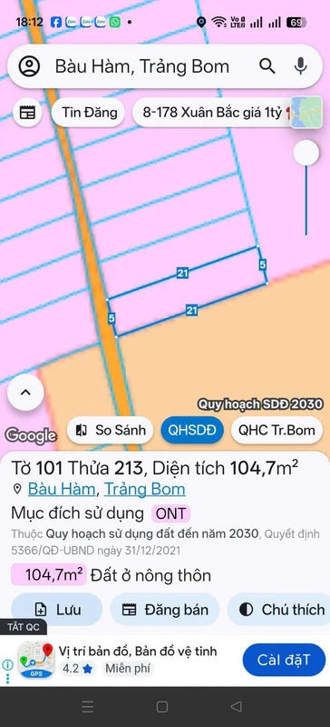 Bán lô đất thổ cư 5x21m sổ riêng giá 390 triệu gần ngã tư Tân Lập, Bàu Hàm