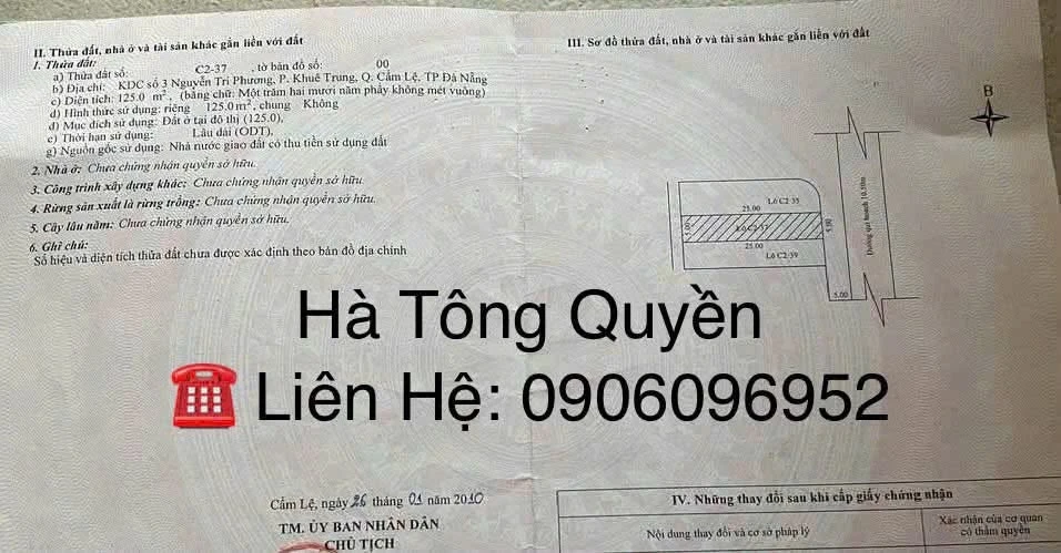 Bán đất mặt tiền Hà Tông Quyền Cẩm Lệ Đà Nẵng 125m2 - Ảnh thu nhỏ 2