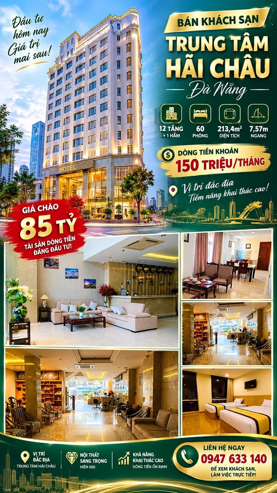 Bán khách sạn 12 tầng, 60 phòng Hải Châu Đà Nẵng, 85 tỷ - Ảnh 1