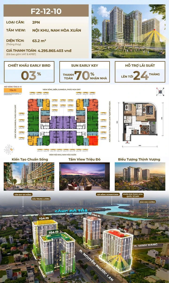 Bán căn hộ góc 2PN 63,2m² FourS Tower tầng 12 tại Ngũ Hành Sơn, Đà Nẵng - Ảnh 1