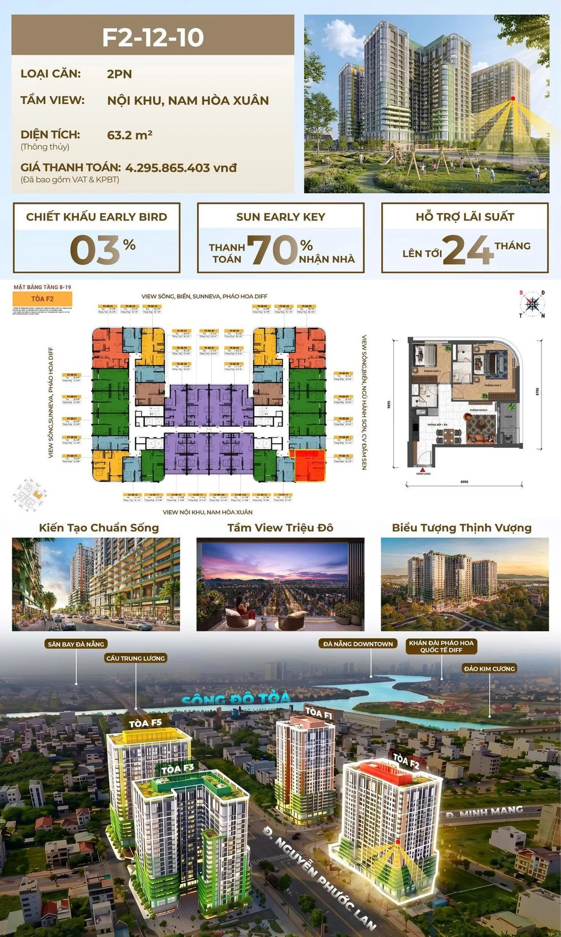 Bán căn hộ góc 2PN 63,2m² FourS Tower tầng 12 tại Ngũ Hành Sơn, Đà Nẵng - Ảnh 1